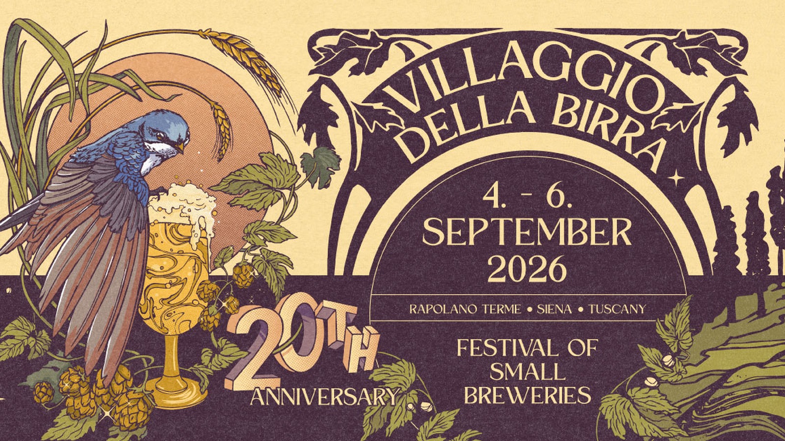 Cartaz oficial do Villaggio della Birra 2026, 20.ª edição, em Rapolano Terme